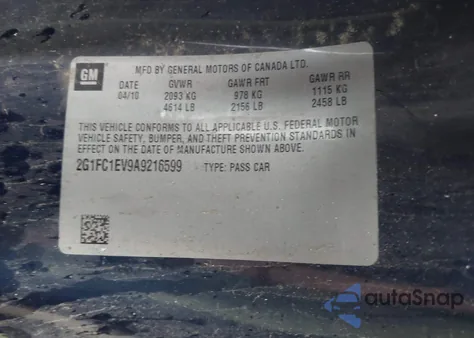 2010 Chevrolet Camaro 2Lt z USA, uszkodzony, nr VIN 2G1FC1EV9A9216599